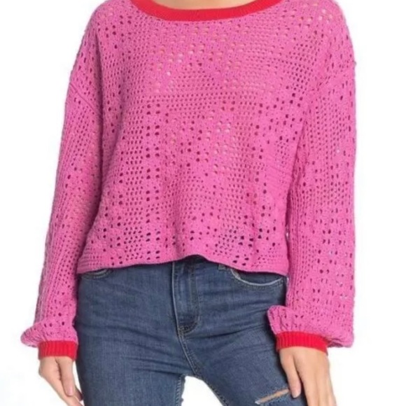 Free People Home Run Cotton Crochet Cropped Sweater XS NWT - Picture 6 of 7